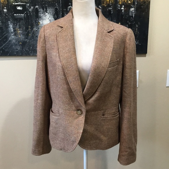 Talbots Plus Size Wool Blend Tan Tweed One Button 3 Pocket Blazer Jacket-16 - Picture 2 of 15